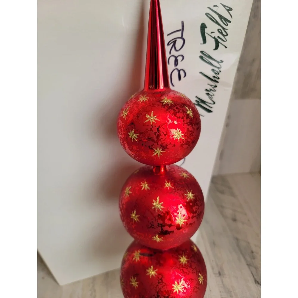 Radko Ruby red star finial triple drop ball tree topper xmas unique star vintage